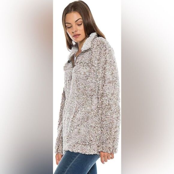 Dylan True Grit Relaxed Fit Frosty Tipped 1/4 Zip Sherpa Fleece Top (XS) - Picture 1 of 13